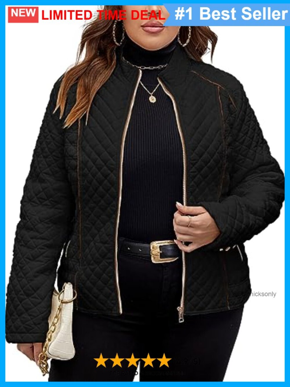 Plus Size Quilted Puffer Jacket Lightweight Stand Collar Zip Pockets